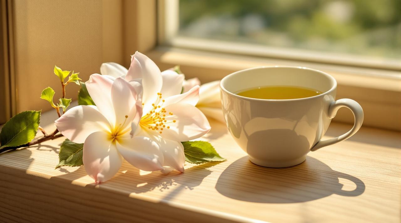 清晨的茉莉花开了，一杯温茶，一段慢时光
